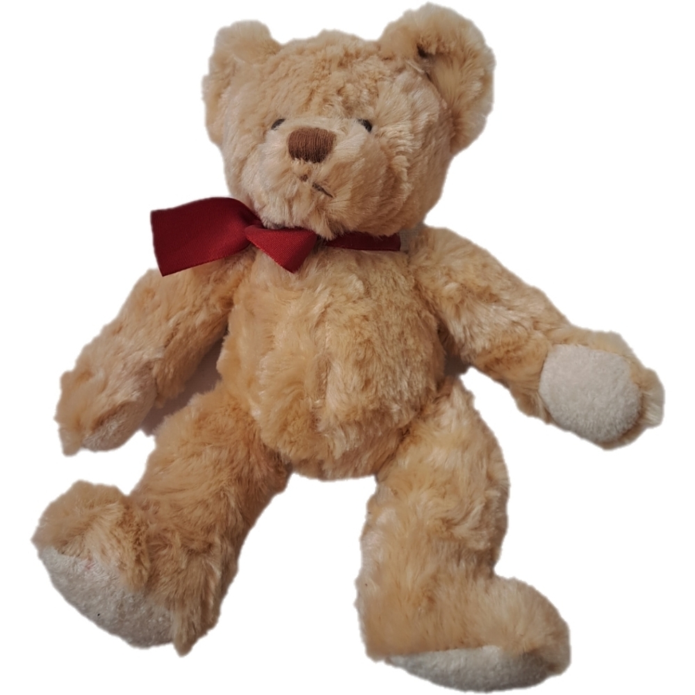 Spencer Brand Adorable Vintage Tan Plush Bear with Red Bow